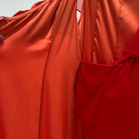 Elegant Red/Orange Silk Wrap Long Dress Size 4 - Picture 9 of 15
